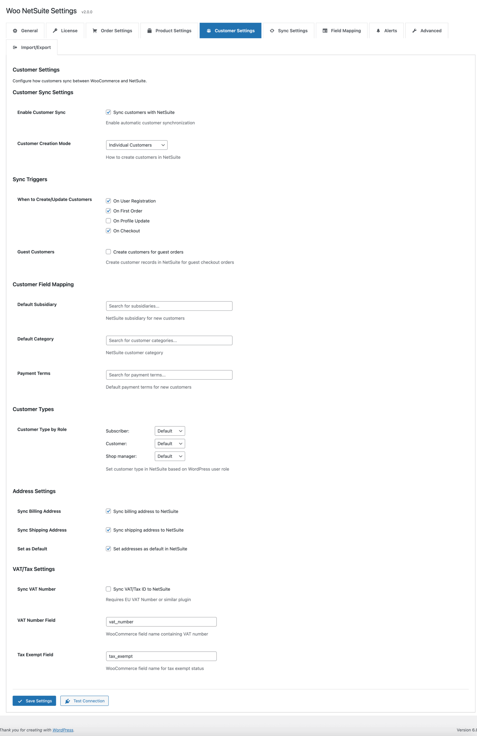 Customer Settings - Manage customer data sync