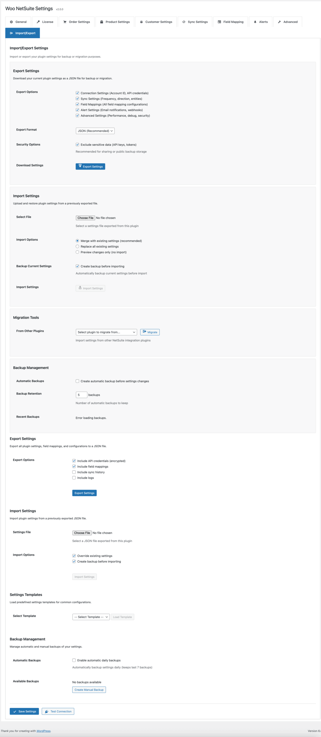 Export/Import - Backup settings