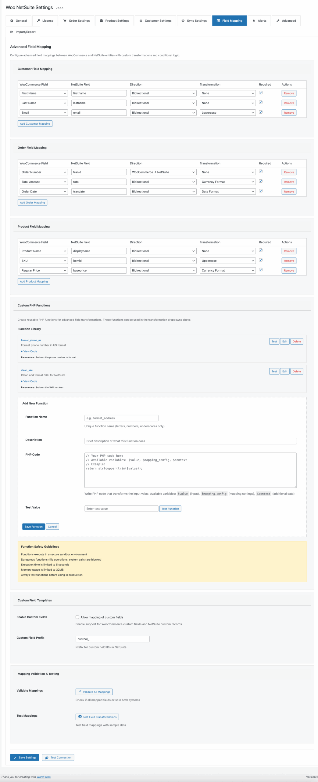 Field Mapping - Visual field mapping interface