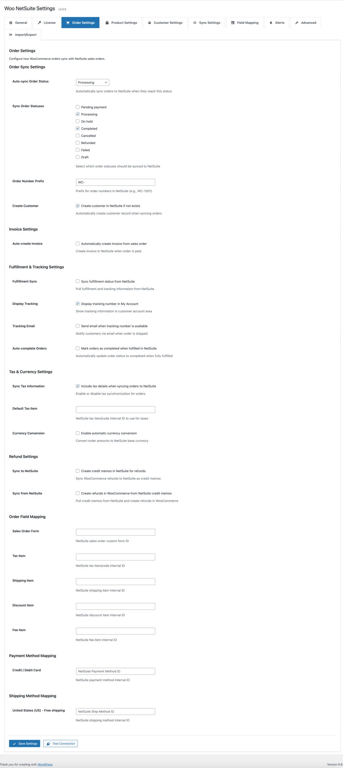 Order Settings - Control order synchronization