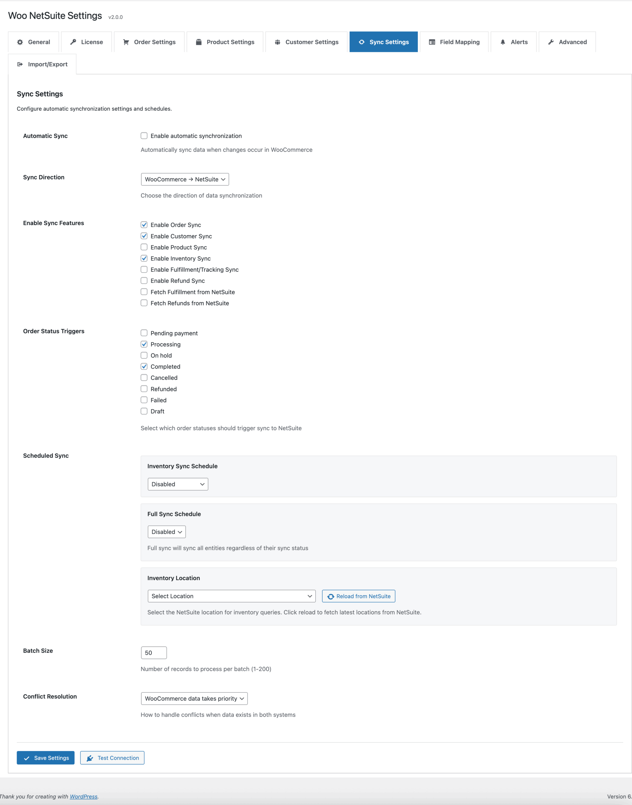 Sync Settings - Configure sync schedules